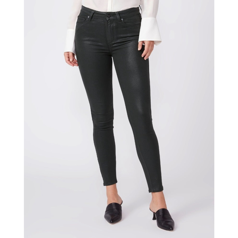 NEW $219 Paige Hoxton Ankle Jeans Deep Emerald Luxe Coating Size 32